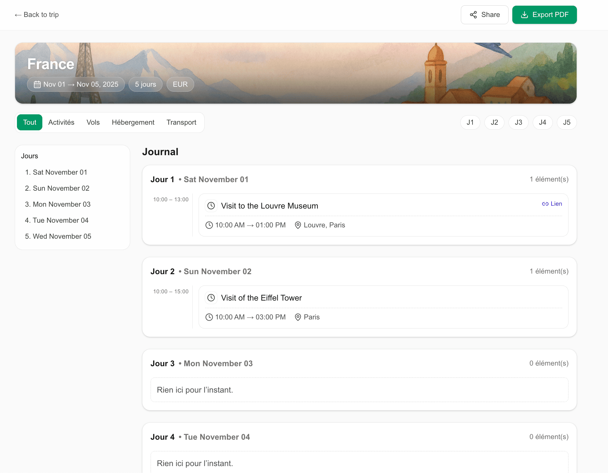 Share your itinerary